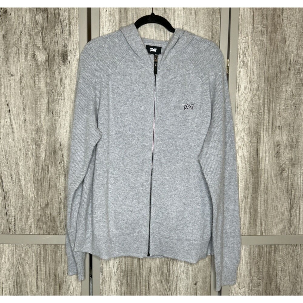 PXG Cashmere Hooded Cardigan Size XL Sweater Full Zip Long Sleeves Gray